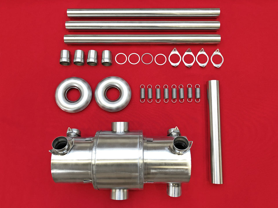 Exhaust kit: Bottom-outlet muffler with heating shroud
