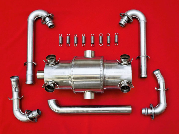 Ready to mount exhaust set: Side-outlet muffler with heating shroud